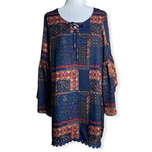 Rue 21 Dress Y2K Boho Patchwork Butterfly Sleeve Shift Dress Women's Sz M